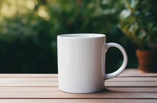 AI generated coffee mug with a white mug on a table photo