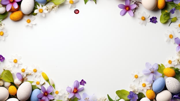 AI generated Vibrant background, colorful eggs, festive decorations, and a canvas for joyful messages photo