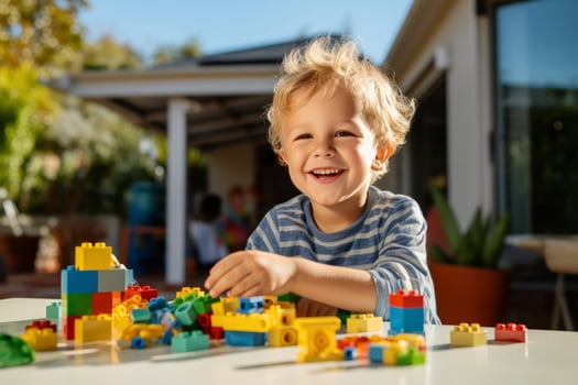 AI generated Dad and son building with bricks, creating cherished memories, photo