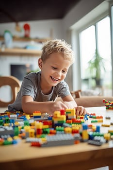 AI generated Dad and son building with bricks, creating cherished memories, photo