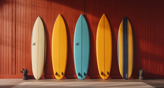 AI generated three surfboards against a yellow wall photo