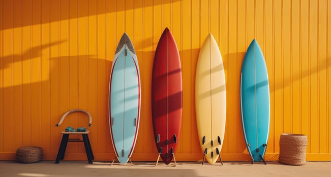 AI generated three surfboards against a yellow wall photo