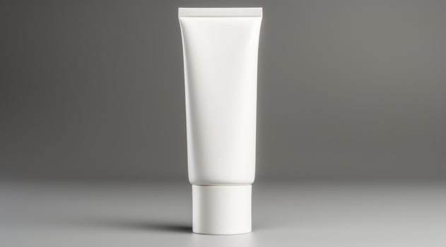 AI generated white tube skin cream on white table top photo