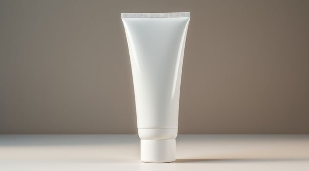 AI generated white tube skin cream on white table top photo