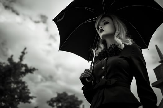 AI generated Beautiful young woman with umbrella in the cemetery photo