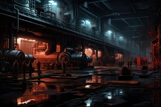 Work crew working with heavy metallurgical equipment, young male technician working in industry Ai generated photo