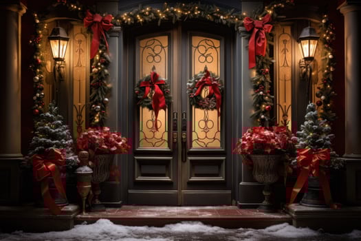 AI generated Christmas Decorated Doors - Generative AI photo