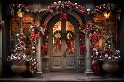 AI generated Christmas Decorated Doors - Generative AI photo