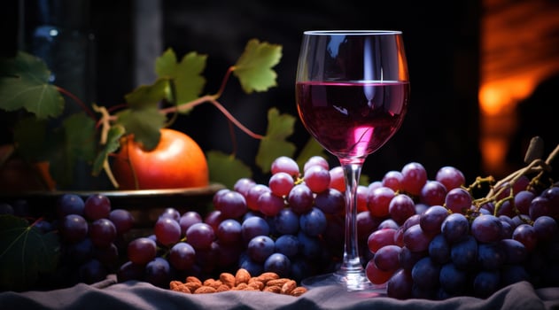 AI generated a glass of wine is sitting next to grapes photo