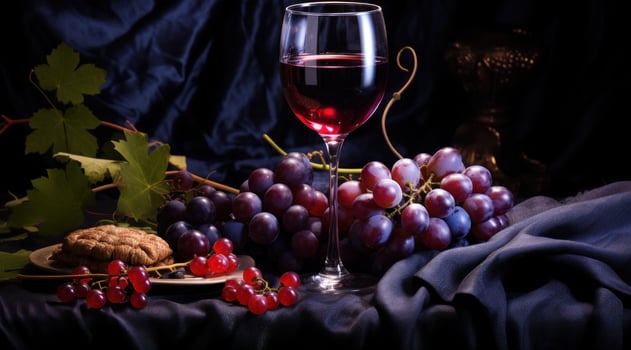 AI generated a glass of wine is sitting next to grapes photo