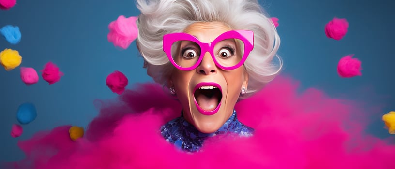 AI generated an elderly lady in glasses who is looking surprised photo