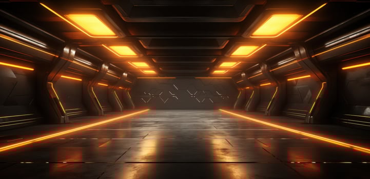 AI generated neon lights on an automatic garage door on black background photo