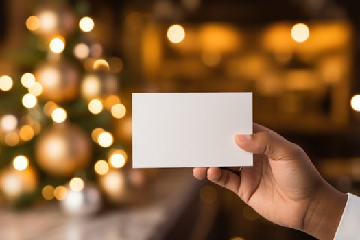 AI generated person holding paper with christmas lights background photo
