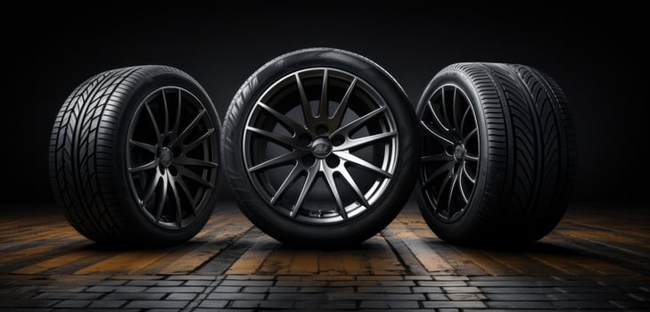 AI generated three tires facing each other on a dark road photo