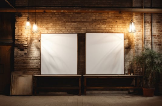 AI generated two banner stands in a room in the background photo