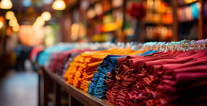 AI generated Clothing store, display cases and racks with clothes - AI generated image photo