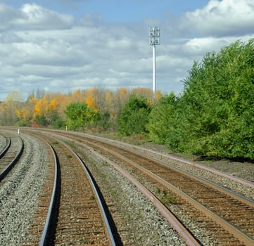Railway track throught the autumn forest photo