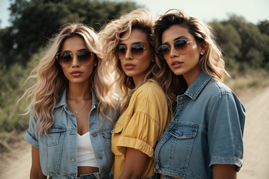 AI generated Fashion women friends wearing sunglasses in summer jeanswear photo