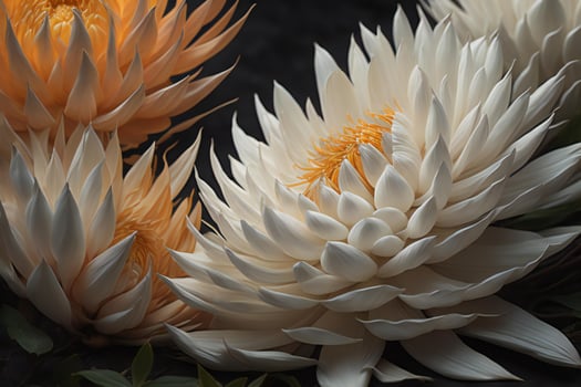AI generated White and orange flowers on a dark background. Close-up. ai generated photo
