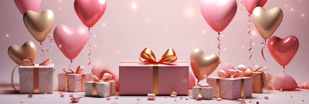 AI generated Gift box and balloon background, Symbol of Love, Festive Element, Happy Valentine's day, advertising material, Copy space photo