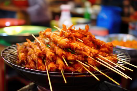 AI generated Fried food on a stick, Thai street food photo
