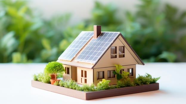 AI generated Modern eco friendly model house on white background photo