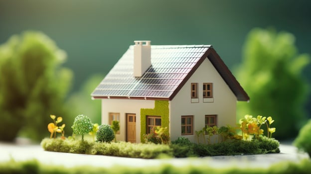 AI generated Modern eco friendly model house on white background photo