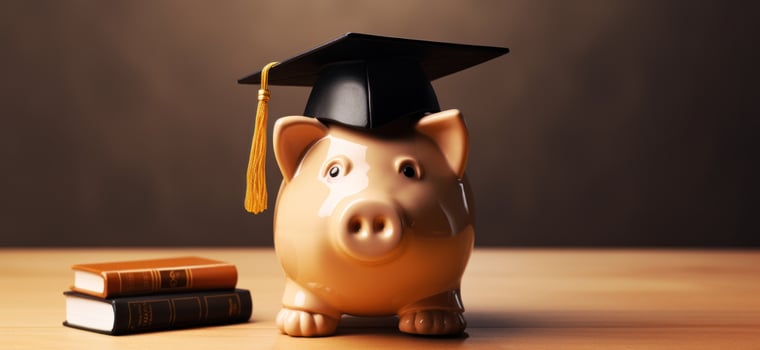 AI generated a piggy bank is wearing a graduation cap photo