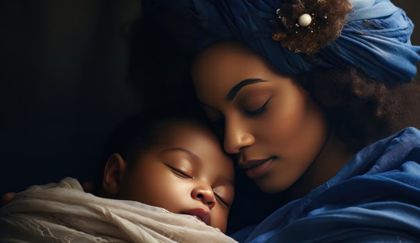 AI generated young mother is holding her newborn child photo