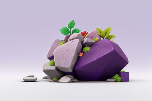 AI generated 3D display podium stone with flowers, green leaves, and rock for Presentation of the product. Pro Photo