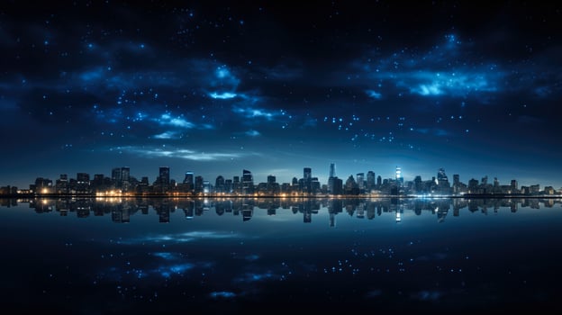AI generated An image of a city skyline with lights turned off for Earth Hour stars visible in the sky symbolizing energy conservation photo