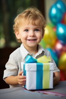 AI generated Gift Unwrapping Delight Child's Smiles and Excitement in Birthday Bliss photo
