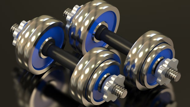 Isolated Dumbbell Concept. Fitness Equipment for Gym Workout, Strength Training, Bodybuilding, and Powerlifting photo