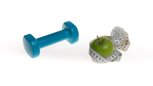 Isolated Dumbbell Concept. Fitness Equipment for Gym Workout, Strength Training, Bodybuilding, and Powerlifting photo