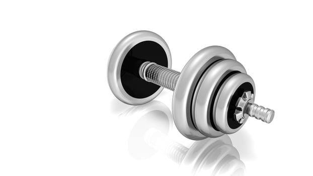 Isolated Dumbbell Concept. Fitness Equipment for Gym Workout, Strength Training, Bodybuilding, and Powerlifting photo