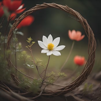 AI generated Beautiful white flower in a wicker basket on a dark background. generative ai photo