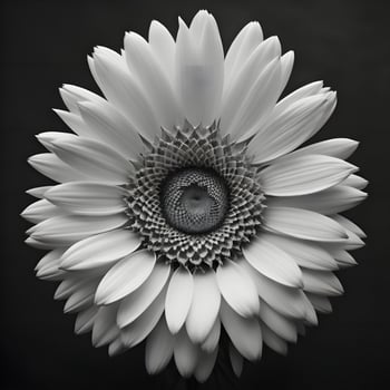 AI generated Black and white photo of a sunflower on a black background. generative ai