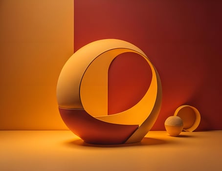 AI generated geometric shapes in orange and brown colors with podium. generative ai photo