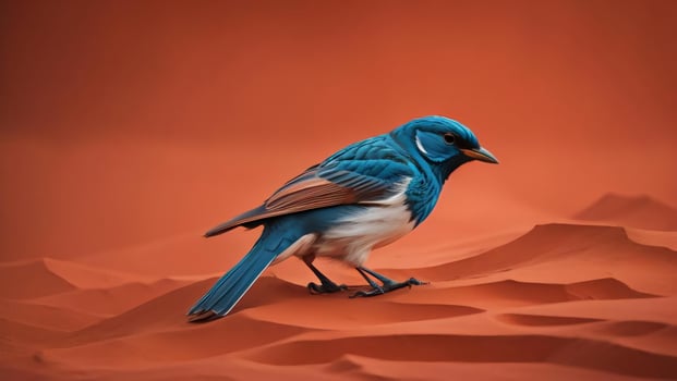 AI generated Beautiful blue bird on orange background with copy space. generative ai photo