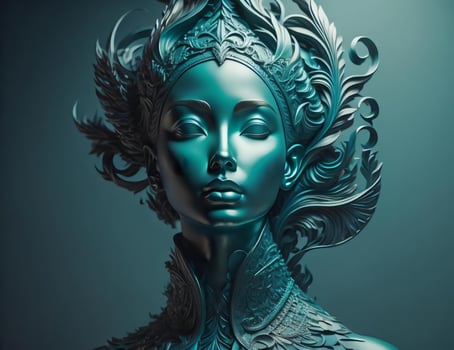 AI generated Beautiful woman's face in a turquoise mask. generative ai photo