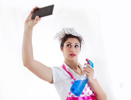 pretty housewife take selfie in a break photo