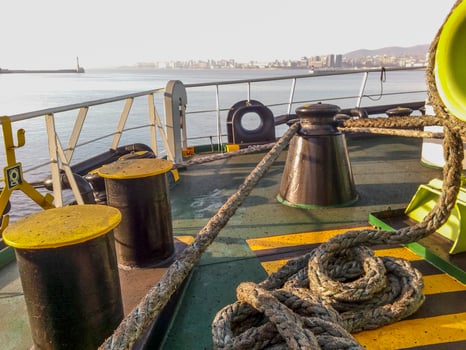 The sea rope on the deck of the ship photo