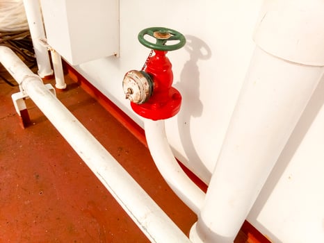 Manual shut-off valve of the outlet pipe of the water supply line of the fire-fighting system photo
