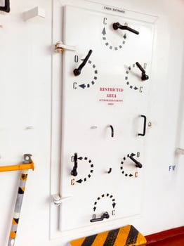 The porthole of the porthole in the ship's cabin photo