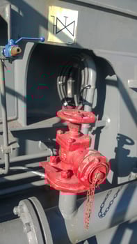 Manual shut-off valve of the outlet pipe of the water supply line of the fire-fighting system photo