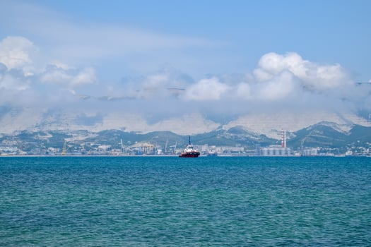 Novorossiysk seaport, ship in the cemess bay. photo