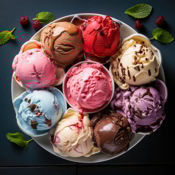 AI generated Ice cream variety close up from above photo