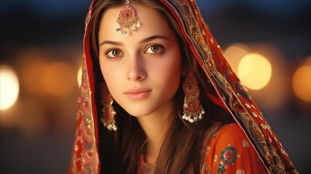 AI generated A stunning Indian woman wearing traditional attire, showcasing the beauty of Indian culture. Generative AI photo