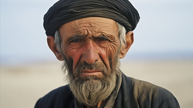AI generated An elderly man with a long beard and wearing a turban. Generative AI photo