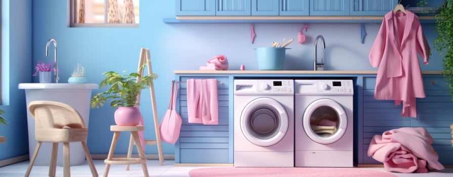 AI generated a laundry room with a lot of blue photo